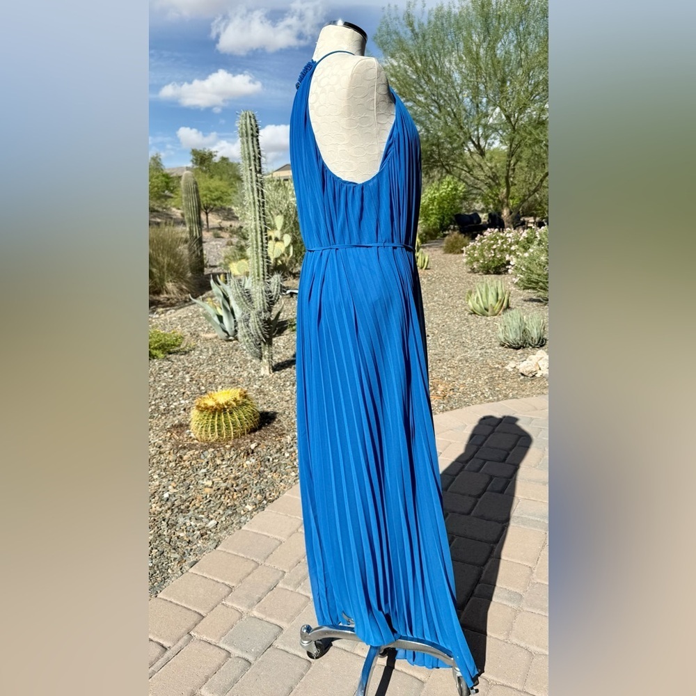 NWT Ted Baker London Helyos Blue Halter Neck Pleated Maxi Dress Sz Ted 5 US 12 - Picture 6 of 11